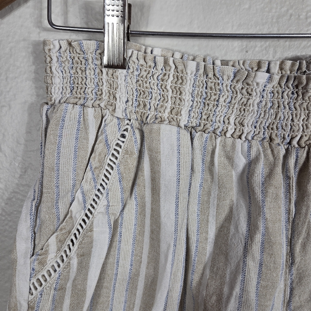 Briggs Ladies' Linen Blend Short Size Large Cream Striped Embroidered - Picture 3 of 16